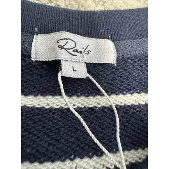 Rails Dom Sweatshirt Womens L Navy White Stripe Crewneck Comfort Chic NWT $158 - Picture 9 of 9